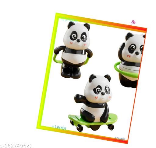 QAVANS Cute Panda Toy Set 3PCS for Kids | Wobbling Panda with Skateboard, Rope Jump & Ring | Fun Cartoon Play Toys (3+ Years)