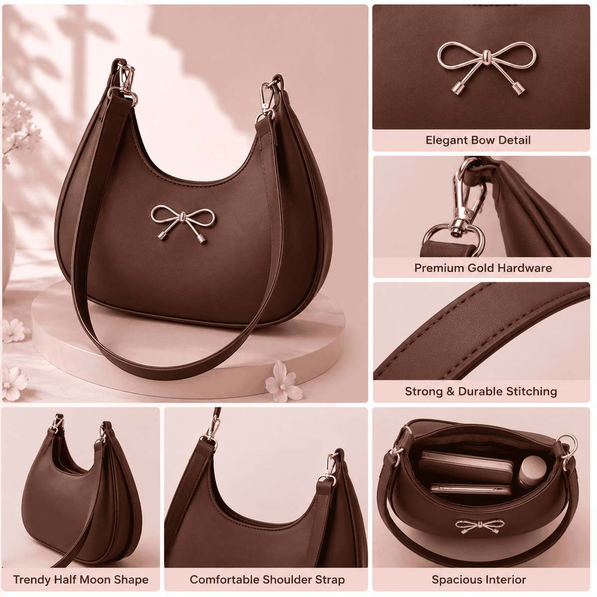 Elegant Bow Shoulder Bag – White & Brown Duo | (Combo pack of 2)