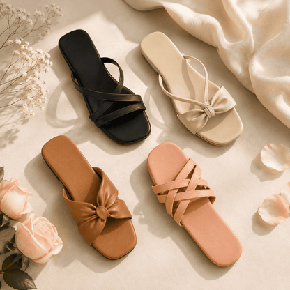 Pack of 4 Women Comfort Flat Sandals | Soft Bottom Daily Wear Sandals Combo | Fancy Flats for Ladies