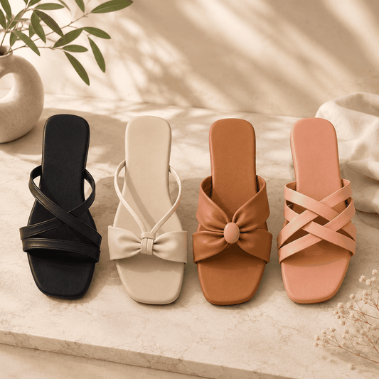 Pack of 4 Women Comfort Flat Sandals | Soft Bottom Daily Wear Sandals Combo | Fancy Flats for Ladies