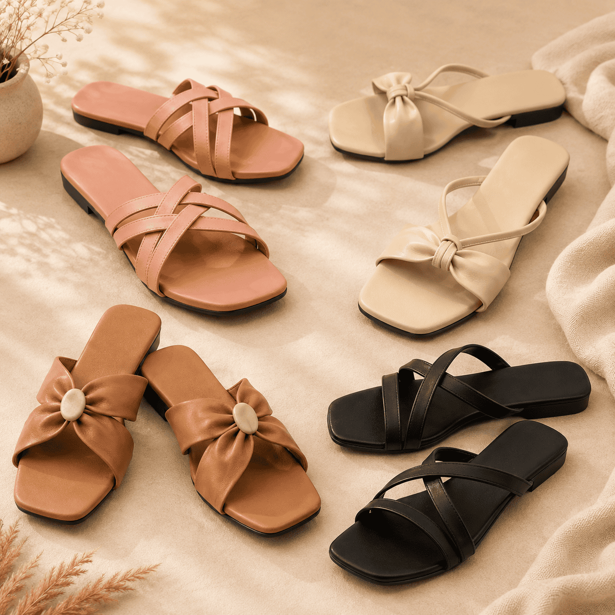 Pack of 4 Women Comfort Flat Sandals | Soft Bottom Daily Wear Sandals Combo | Fancy Flats for Ladies