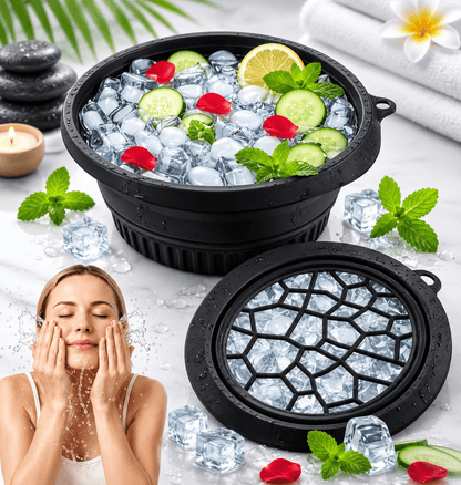 3-in-1 Facial Ice Bath Kit | Foldable Ice Plunge Bowl + Face Roller + Silicone Brush | Home & Travel Skincare Set