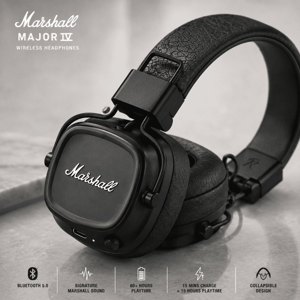 Marshall Major IV | Powerful Bass & Crystal-Clear Wireless Audio(First Copy)