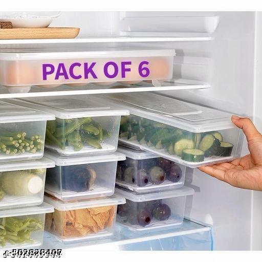 GANESH (Pack Of 6) Fridge Storage Containers (Pack of 6), Fridge Organizer with Removable Drain Plate & Secure-Sealing Lids, Fridge Storage Boxes Keep Fruits, Vegetables Fresher, Container Box