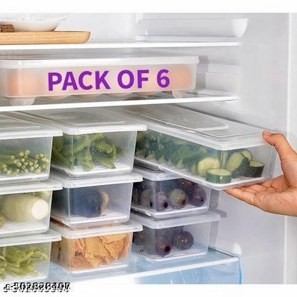 GANESH (Pack Of 6) Fridge Storage Containers (Pack of 6), Fridge Organizer with Removable Drain Plate & Secure-Sealing Lids, Fridge Storage Boxes Keep Fruits, Vegetables Fresher, Container Box