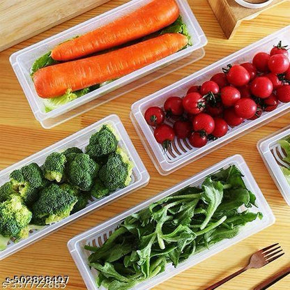 GANESH (Pack Of 6) Fridge Storage Containers (Pack of 6), Fridge Organizer with Removable Drain Plate & Secure-Sealing Lids, Fridge Storage Boxes Keep Fruits, Vegetables Fresher, Container Box
