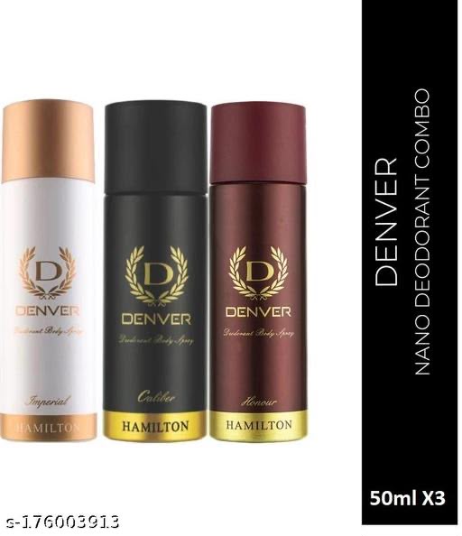 DENVER Caliber, Honour & Imperial Nano Travel Size Pack Deo Perfume Body Spray - For Men (50ml X 3 ) | Long Lasting Deodorant