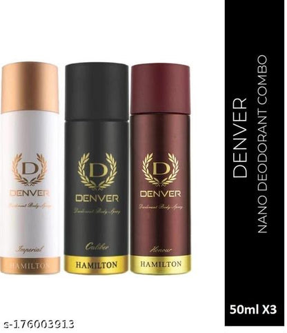 DENVER Caliber, Honour & Imperial Nano Travel Size Pack Deo Perfume Body Spray - For Men (50ml X 3 ) | Long Lasting Deodorant