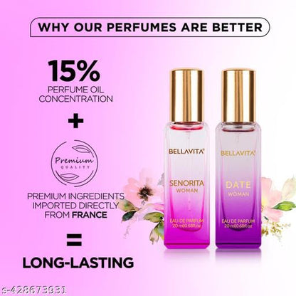 Bella Vita Luxury Women's DATE+SENORITA Woman Perfume Gift Combo for Women 40 ML (Pack of 2 Items 20ML Each)