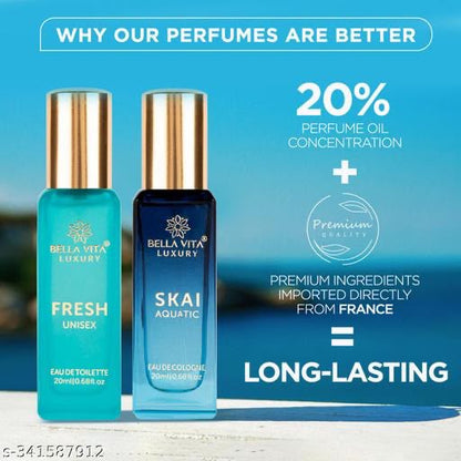 Bella Vita Luxury Unisex FRESH+SKAI Perfume Combo for Men and Women 40 ML (Pack of 2 Items 20ML Each)