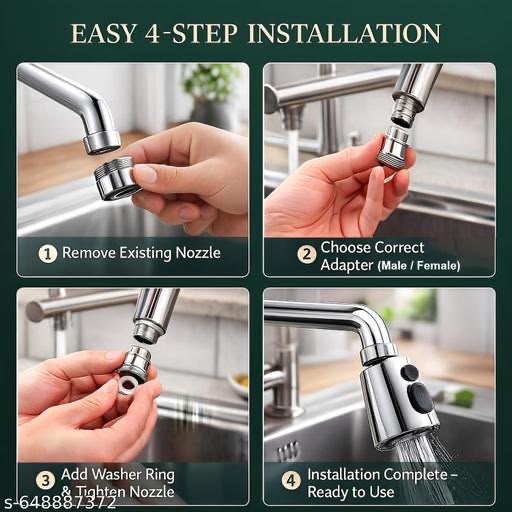 DALUCI Flexible Tap Extender for Kitchen Sink – 360° Rotating Chrome-Plated 3-Mode Spray Head Faucet Attachment | Splash-Proof Water Tap Extension, Easy Installation | 22mm & 24mm Taps (Chrome)