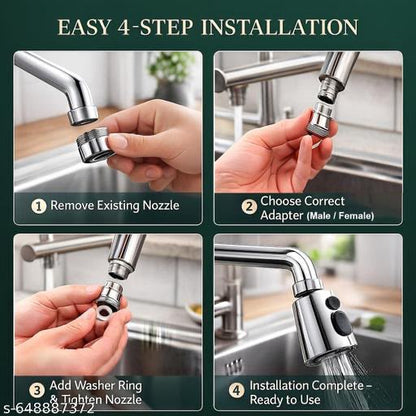 DALUCI Flexible Tap Extender for Kitchen Sink – 360° Rotating Chrome-Plated 3-Mode Spray Head Faucet Attachment | Splash-Proof Water Tap Extension, Easy Installation | 22mm & 24mm Taps (Chrome)
