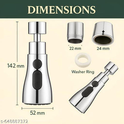 DALUCI Flexible Tap Extender for Kitchen Sink – 360° Rotating Chrome-Plated 3-Mode Spray Head Faucet Attachment | Splash-Proof Water Tap Extension, Easy Installation | 22mm & 24mm Taps (Chrome)