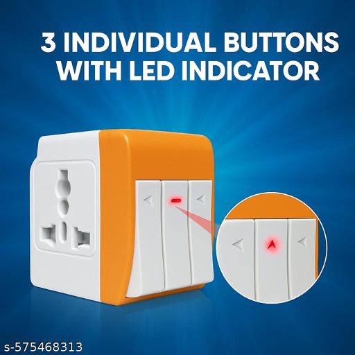 Universal Power Adapter 3 Multi Plug with 3 Individual Switches | Multi Socket Extension | 3-in-1 Power Strip with Surge Protection