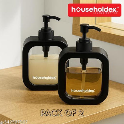 2PCS Modern Plastic Soap Dispenser Bottles with Labels | Refillable Pump Bottles for Kitchen Sink and Bathroom | Ideal for Hand Soap, Dish Soap, and Handwash