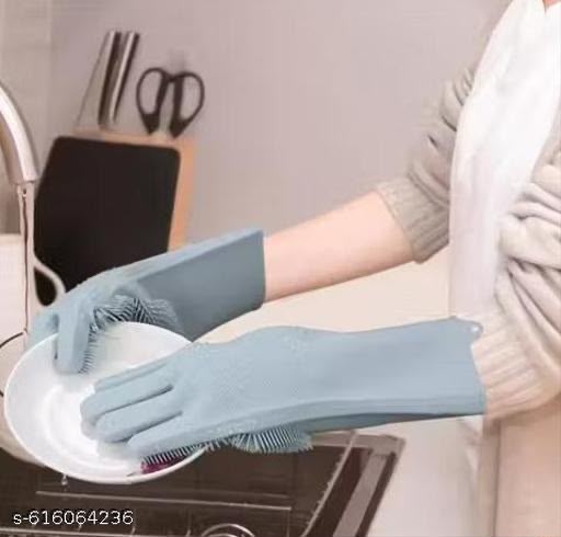 Reusable Silicone Scrubber Cleaning Gloves for Kitchen Dishwashing, Car & Pet – Heat Resistant Hand Gloves for Women & Men (Pack of 2 Pair)