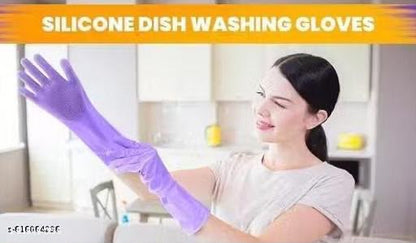 Reusable Silicone Scrubber Cleaning Gloves for Kitchen Dishwashing, Car & Pet – Heat Resistant Hand Gloves for Women & Men (Pack of 2 Pair)