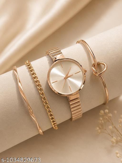 Rose Gold Watches Bracelet & Rose Gold Stack Watch Analog Rose Gold Watch Band and Round Dial Women's Watch for Girls with Stylish Watches