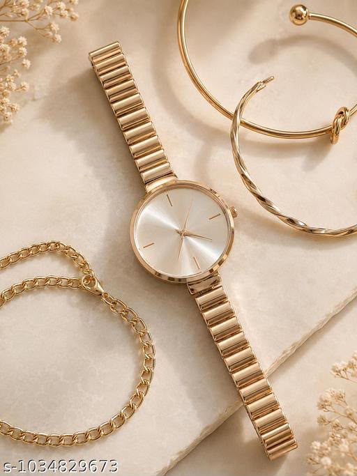 Rose Gold Watches Bracelet & Rose Gold Stack Watch Analog Rose Gold Watch Band and Round Dial Women's Watch for Girls with Stylish Watches