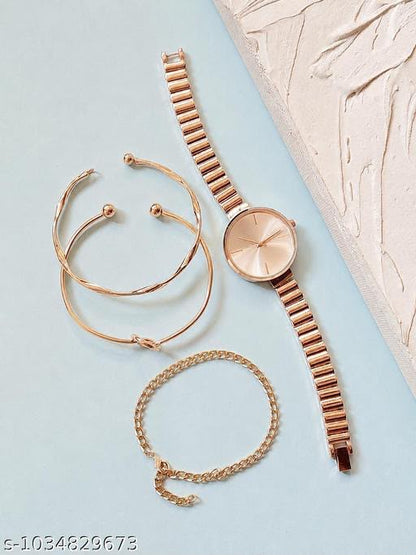 Rose Gold Watches Bracelet & Rose Gold Stack Watch Analog Rose Gold Watch Band and Round Dial Women's Watch for Girls with Stylish Watches