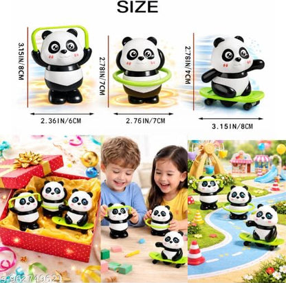 QAVANS Cute Panda Toy Set 3PCS for Kids | Wobbling Panda with Skateboard, Rope Jump & Ring | Fun Cartoon Play Toys (3+ Years)