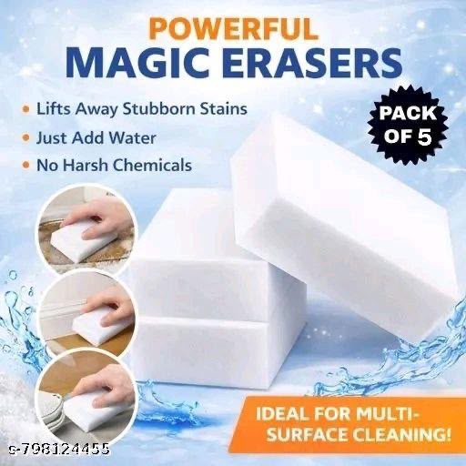 (Pack of 5 ) Melamine Magic Eraser Sponge for Cleaning Walls Kitchen & Bathroom Sneakers | Chemical Free Durable Nano-Tech Multipurpose Magic Sponge | Stain Remover Sponge for Home Use