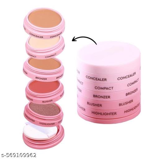 5 In 1 Makeup stack With Concealer, Bronzer, Blusher, Compact, Highlighter & Sponge Applicator Smooth & Blendable Formula - Travel Friendly, Quick & Easy to Use