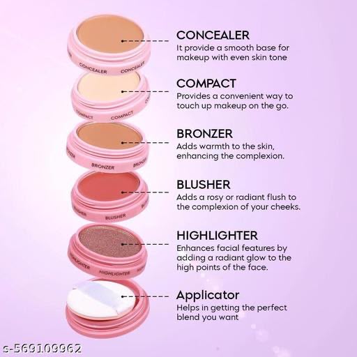 5 In 1 Makeup stack With Concealer, Bronzer, Blusher, Compact, Highlighter & Sponge Applicator Smooth & Blendable Formula - Travel Friendly, Quick & Easy to Use