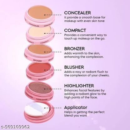 5 In 1 Makeup stack With Concealer, Bronzer, Blusher, Compact, Highlighter & Sponge Applicator Smooth & Blendable Formula - Travel Friendly, Quick & Easy to Use