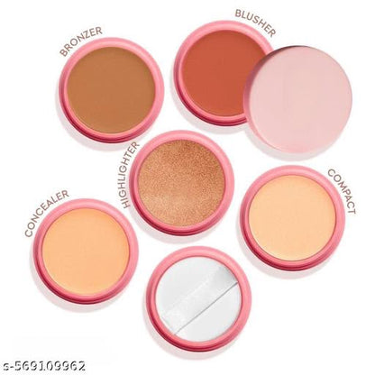 5 In 1 Makeup stack With Concealer, Bronzer, Blusher, Compact, Highlighter & Sponge Applicator Smooth & Blendable Formula - Travel Friendly, Quick & Easy to Use