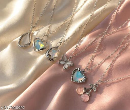 Pack Of 6 Classy Trendy Aesthetic Silver AD Charm Pendant Necklace Set For Women And Girls . | Accessories | Gift | Korean | Minimal | Neckpiece | Aesthetic Jewellery | Trendy Pinteresty Necklaces