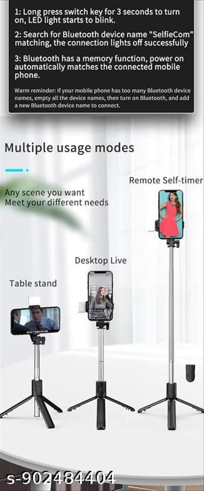 Bluetooth Selfie Stick (Black, Remote Included)