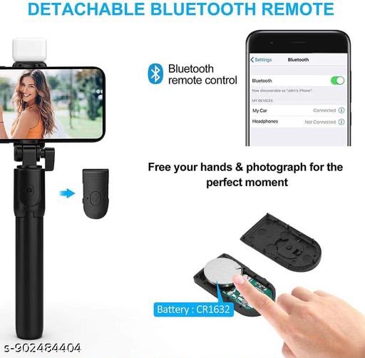 Bluetooth Selfie Stick (Black, Remote Included)