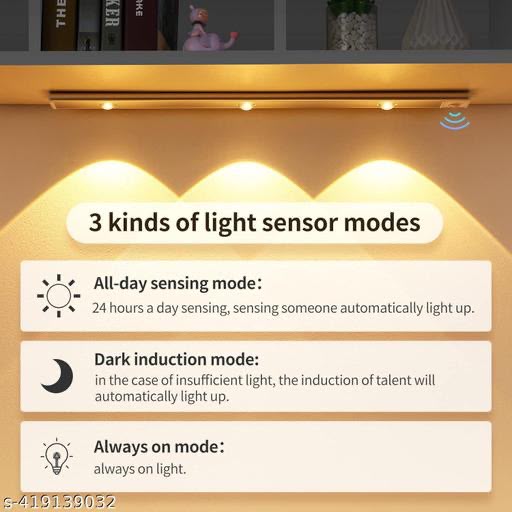 ABFASHION Under Cabinet Lights LED Motion Sensor Indoor, USB Rechargeable ,3 Light Modes Stepless Dimming Hill Light, 6500K Night Light for Closet Cabinet Kitchen Wardrobe (15.74in/40cm)