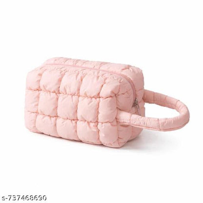 Light Pink Premium Puffy Quilted Korean style Makeup pouches Makeup Bag Big Size Makeup Bags and Cases for Travel Cosmetic Bag Pouch Organizer Makeup Kit Box, Toiletry Travel organiser Pouch, Pencil Pouch for kids