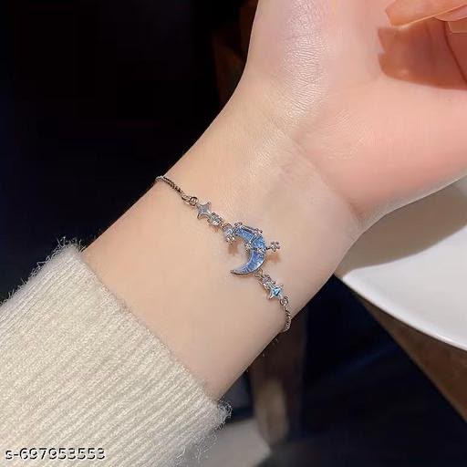 Elegant Silver Blue Moon and Star Bracelet