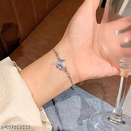 Elegant Silver Blue Moon and Star Bracelet