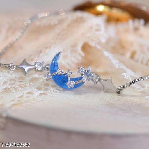 Elegant Silver Blue Moon and Star Bracelet