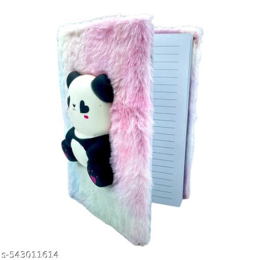 3D Squishy Plus Fur Destress Panda Notebook Diary,, Fancy Panda Diary Notepad, Diary for Girls Stylish-Ruled 120+ Pages (Pack of 1)