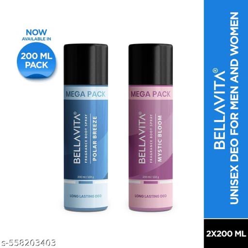 Bella Vita Unisex Mystic Bloom + Polar Breeze Deo Perfume Deodorant Body Spray for Men and Women (200 ml x 2)