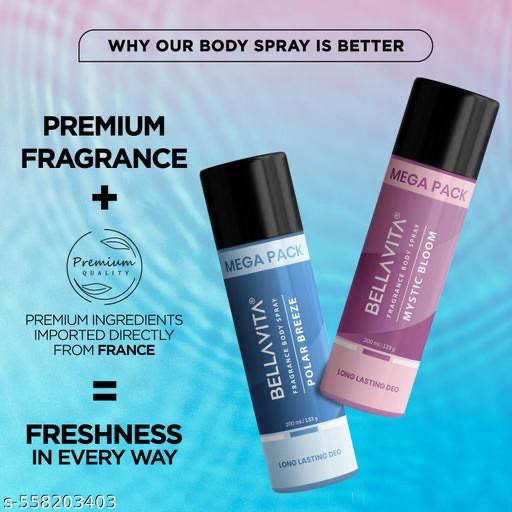 Bella Vita Unisex Mystic Bloom + Polar Breeze Deo Perfume Deodorant Body Spray for Men and Women (200 ml x 2)