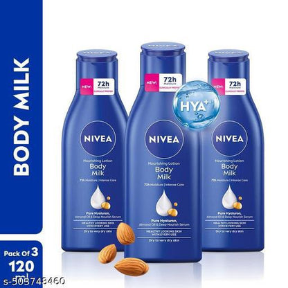 NIVEA Body Milk, Moisturizer Lotion, with Deep Moisture Serum, Almond Oil & Vitamin E,120ml pack of 3