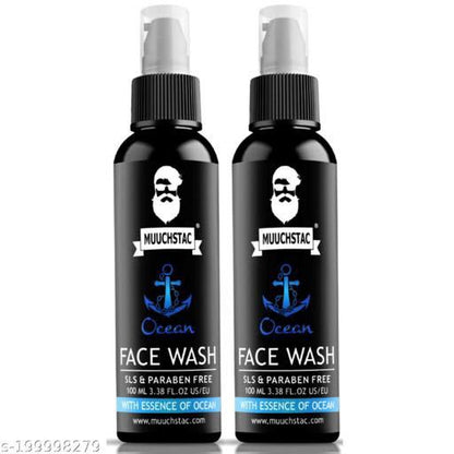 Muuchstac Ocean Face Wash for Men | Fight Acne & Pimples, Brighten Skin, Clears Dirt, Oil Control, Refreshing Feel - Multi-Action Formula | 100 ml | Pack of 2