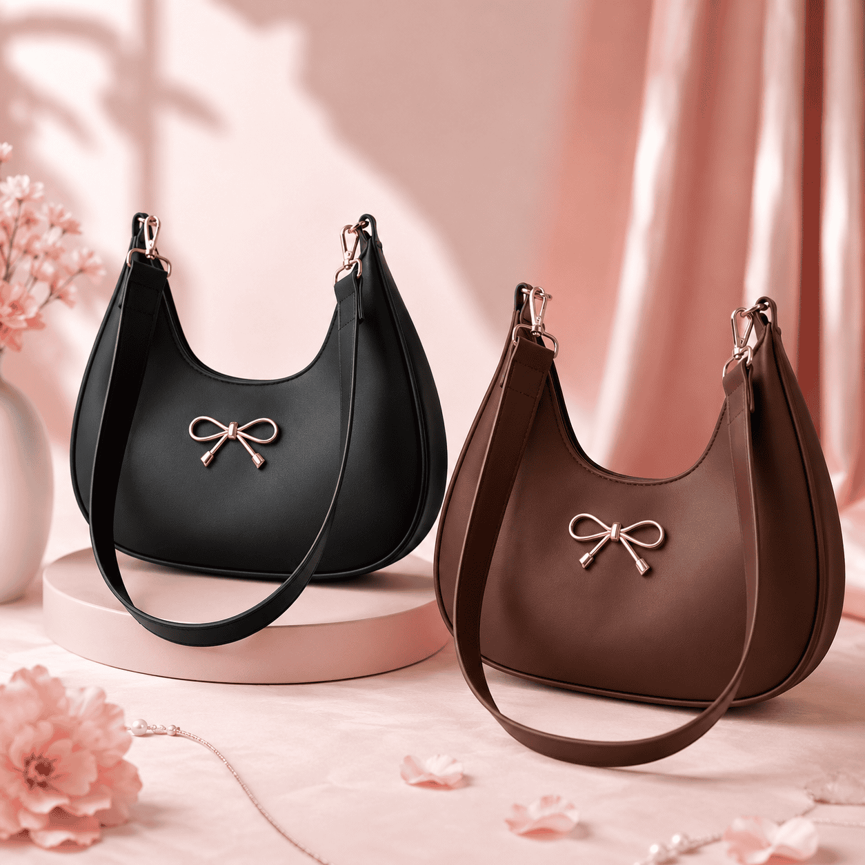 Elegant Bow Shoulder Bag – Black & Brown Duo | (Combo pack of 2)