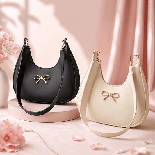 Elegant Bow Shoulder Bag – Black & Cream Duo | (Combo pack of 2)