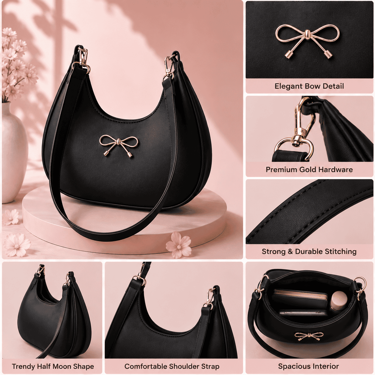 Elegant Bow Shoulder Bag – Black & Brown Duo | (Combo pack of 2)