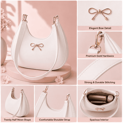 Elegant Bow Shoulder Bag – White & Brown Duo | (Combo pack of 2)